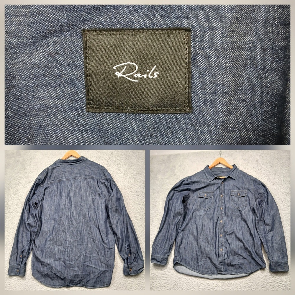 Rails‎ Men's Denim Button-Up Shirt Blue Chambray Long Sleeve Western Style M